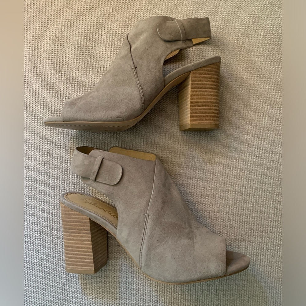 Splendid taupe suede pep-toe, sling-back heels